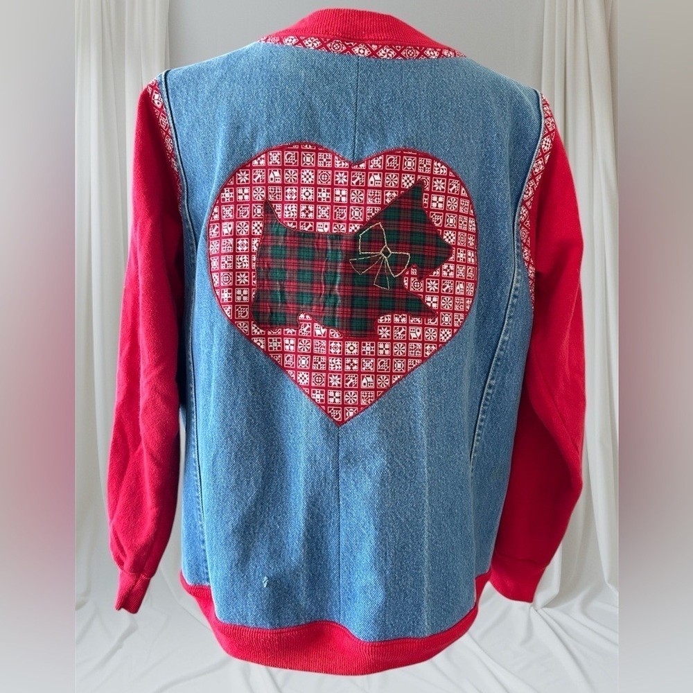 Upcycled Handmade Denim Jacket Wrangler x Jerzees Women's XL Patchwork Dog